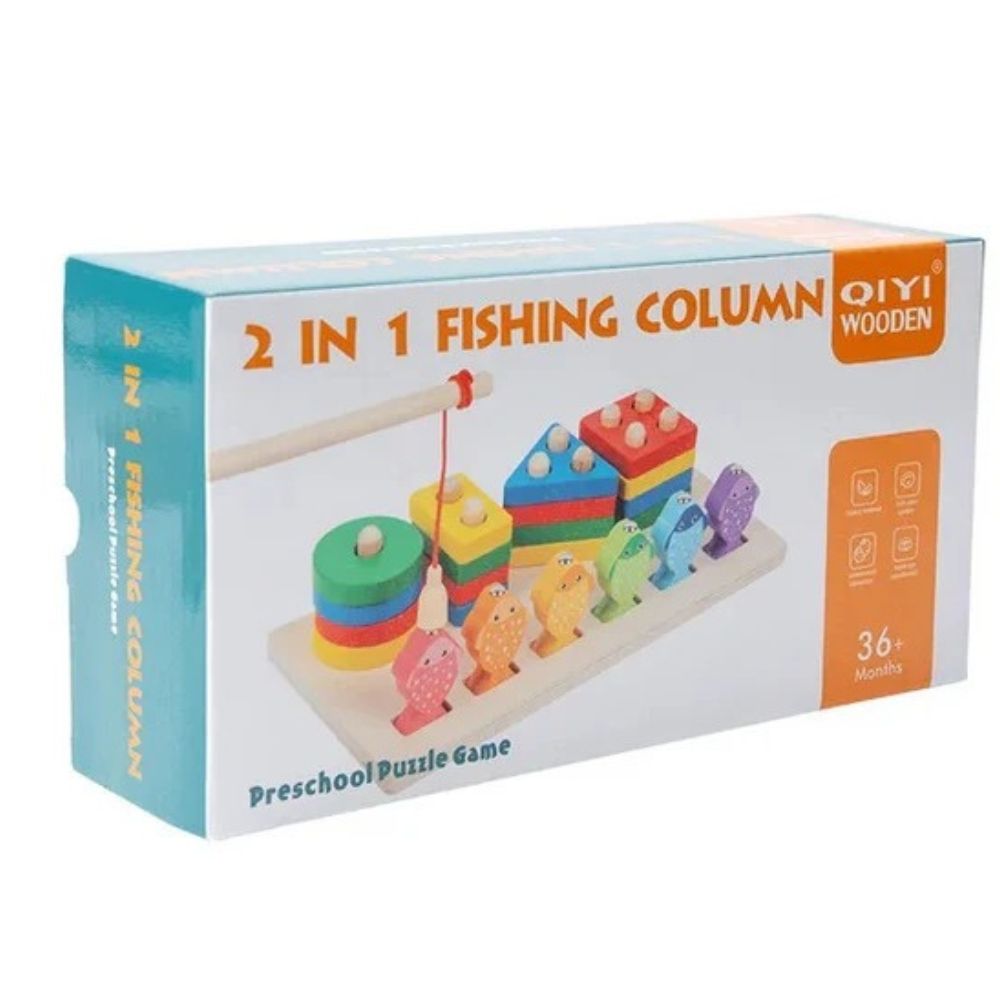 2-in-1 Activity Box Wooden Shape Sorter & Fishing Game