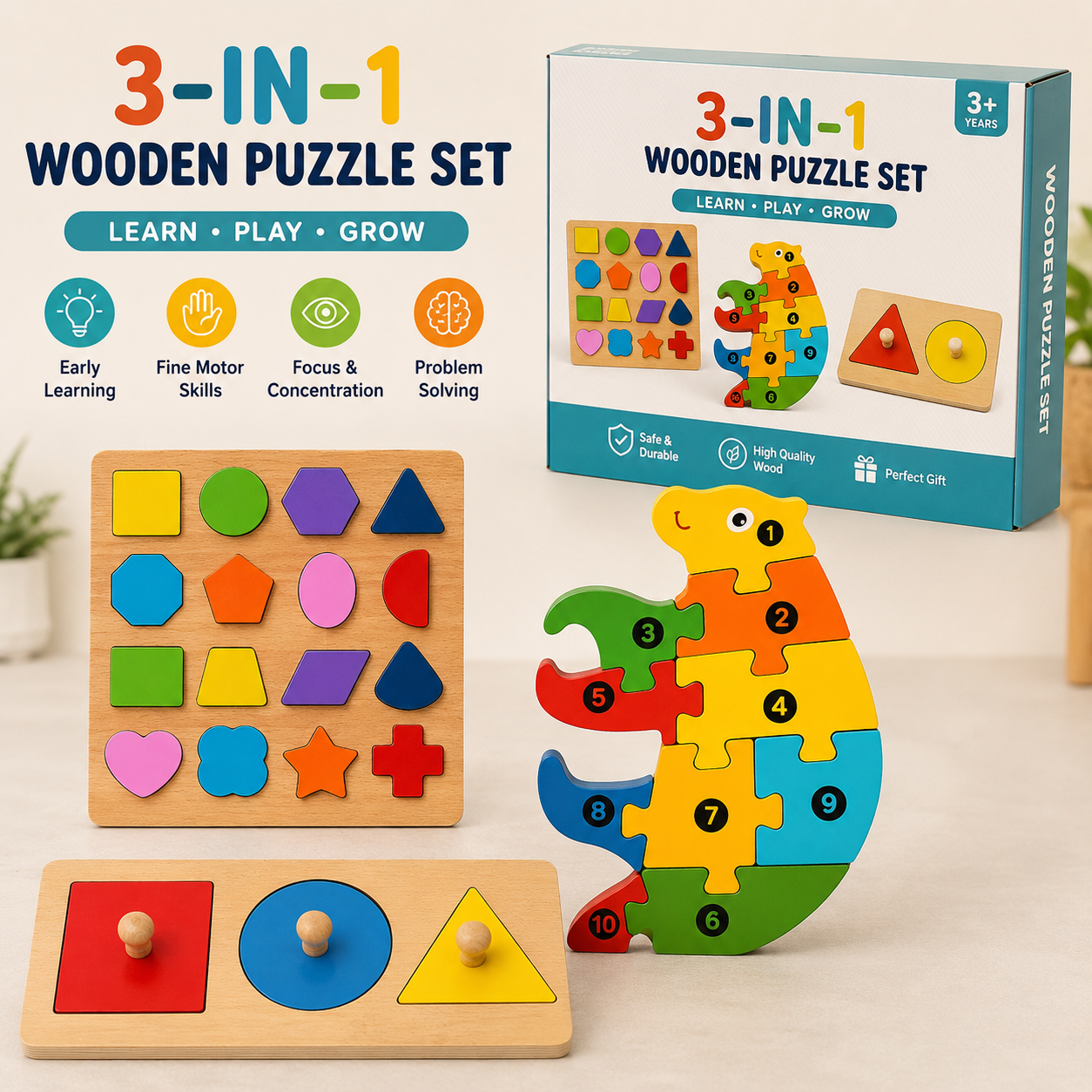 Set 3 PCs wooden puzzle set